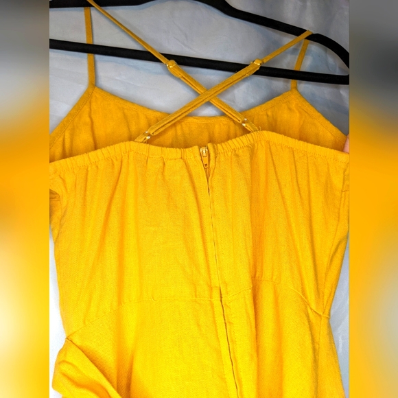 Speechless Linen Blend Ruffled Yellow Mini Dress, XS - Picture 4 of 7